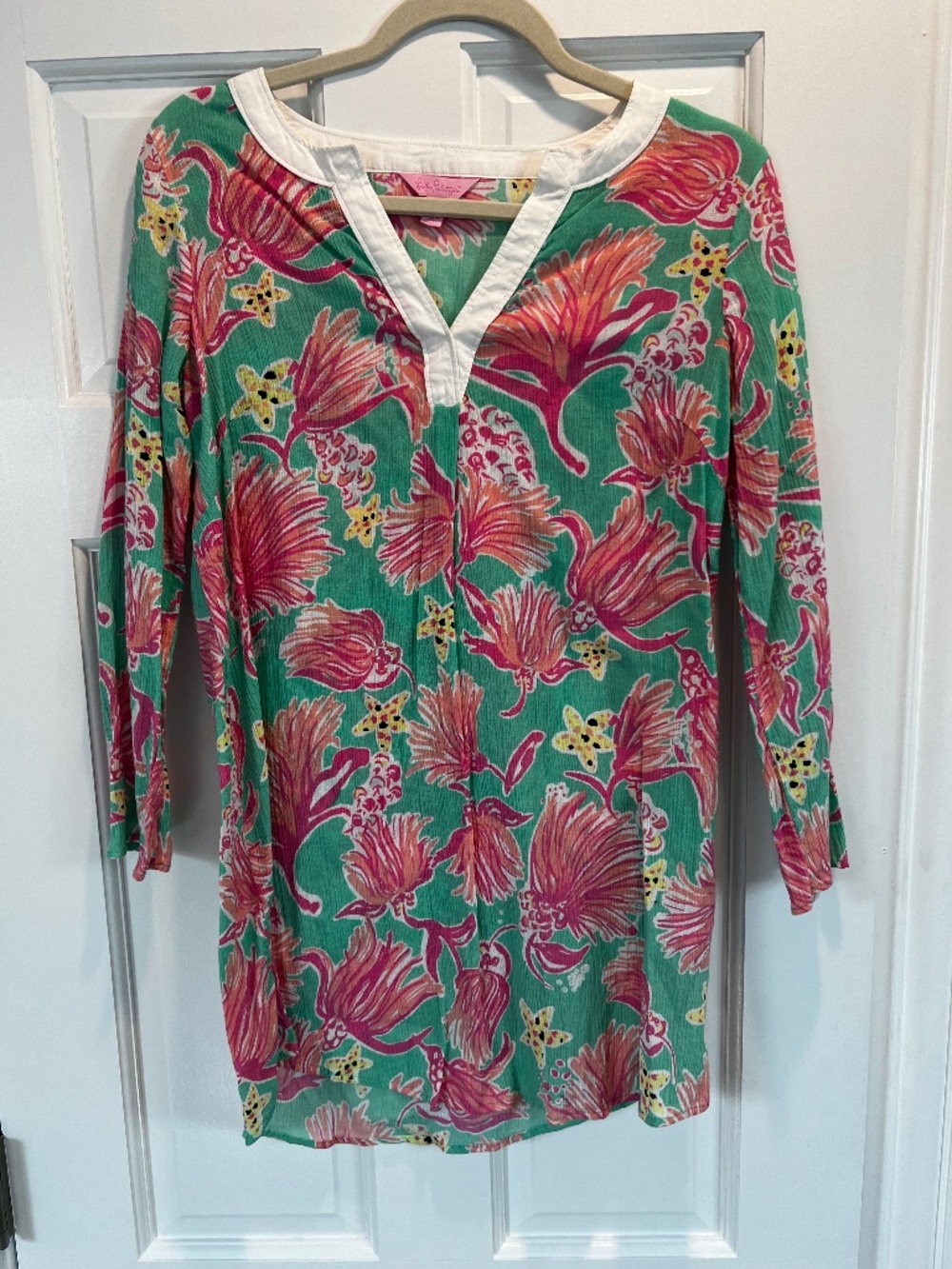 Lilly Pulitzer Pink and Green Cotton Gauze Tunic